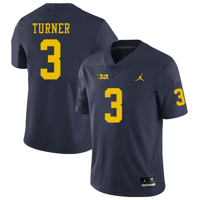 Men #3 Christian Turner Michigan Wolverines College Football Jerseys Sale-Navy